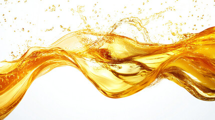 Fototapeta premium Golden oil liquid background. Template cosmetic products with oil Q10. Olive oil. Vegetable oil background. Realistic golden liquid surface. Liquid splash on white background.