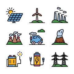 2d vector environment Collection Solar Panel icon Symbolizing clean and renewable solar energy.
