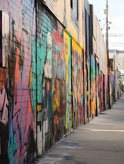 Fototapeta premium Vibrant Street Art Covering Urban Alley Walls with Colorful Graffiti : Generative AI