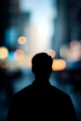 Silhouette of a Man in an Urban Setting With Blurred City Lights Vignette : Generative AI