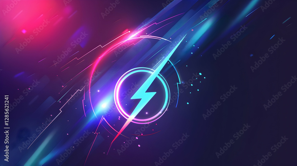 Poster vibrant abstract design featuring a lightning symbol with dynamic colorful lines and shapes