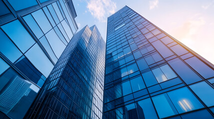 Majestic High-Rise Skyscraper Under Clear Sky with Reflective Glass Facade : Generative AI