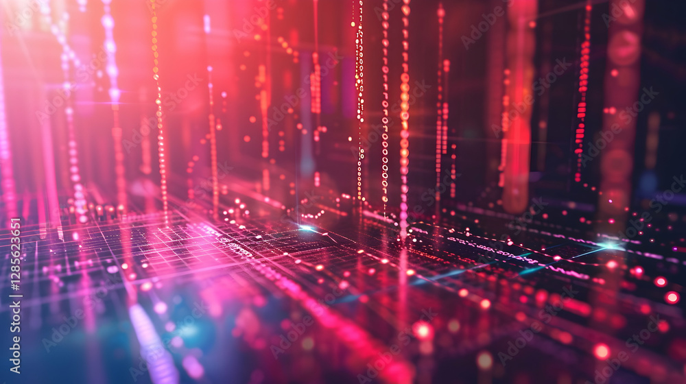 Poster abstract digital landscape with vibrant light trails and data streams creating a futuristic atmosphe