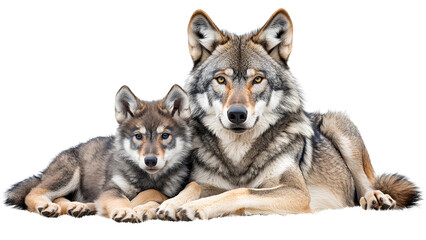 Fototapeta premium Majestic Wolf Mother and Pup - Isolated on Transparent Background