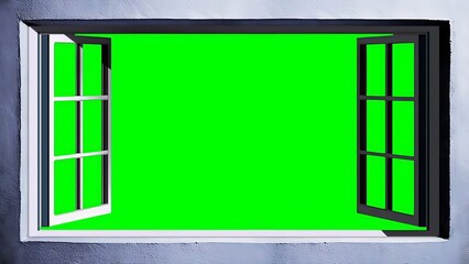 window with green shutters