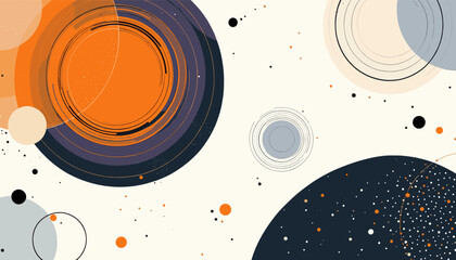 Fototapeta premium The pattern consists of three circles, two of which are larger and one is smaller, with a mix of orange, black, and white colors.