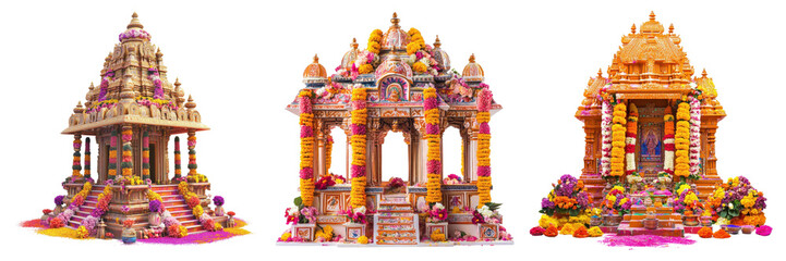Fototapeta premium A Set of Dynamic Temple Decor Highlighting Holi Festival Spirit with Rich Cultural Festivity Isolated on transparent Background