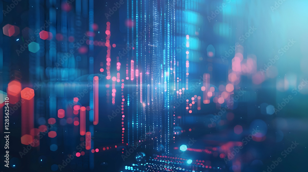 Poster abstract digital data visualization with vibrant colors illustrating trends and patterns