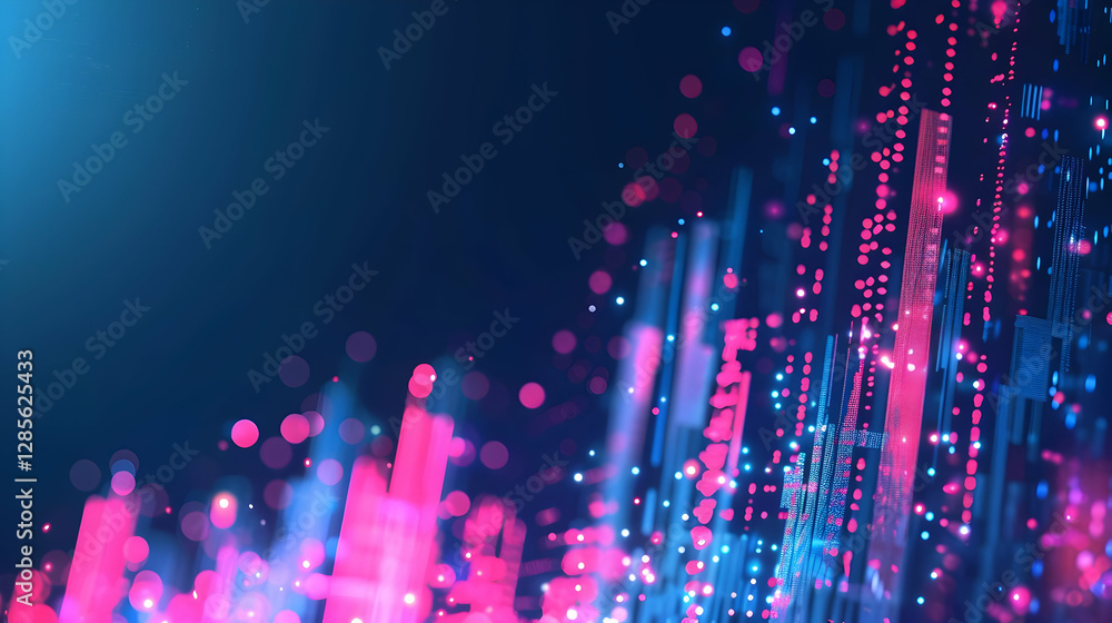 Poster vibrant abstract digital landscape with colorful lights and patterns against a dark background