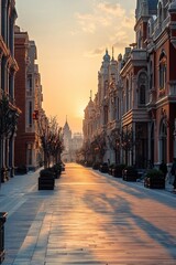 Fototapeta premium Scenic street view at sunset with architecture