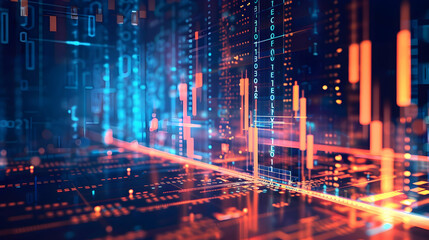 Abstract digital data visualization with glowing lines and patterns in a futuristic environment