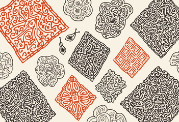 nine distinct shapes, including flowers, diamonds, and squares, arranged in a 3x3 grid.