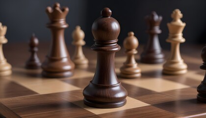 A chess piece, likely a king, on a chessboard with other pieces visible in the background