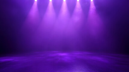 Dramatic Purple Lighting Effects on Empty Stage with Smoke and Fog