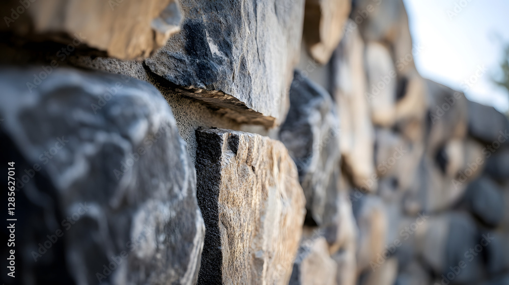 Poster close-up of textured gray stone wall showing detailed surface patterns : generative ai