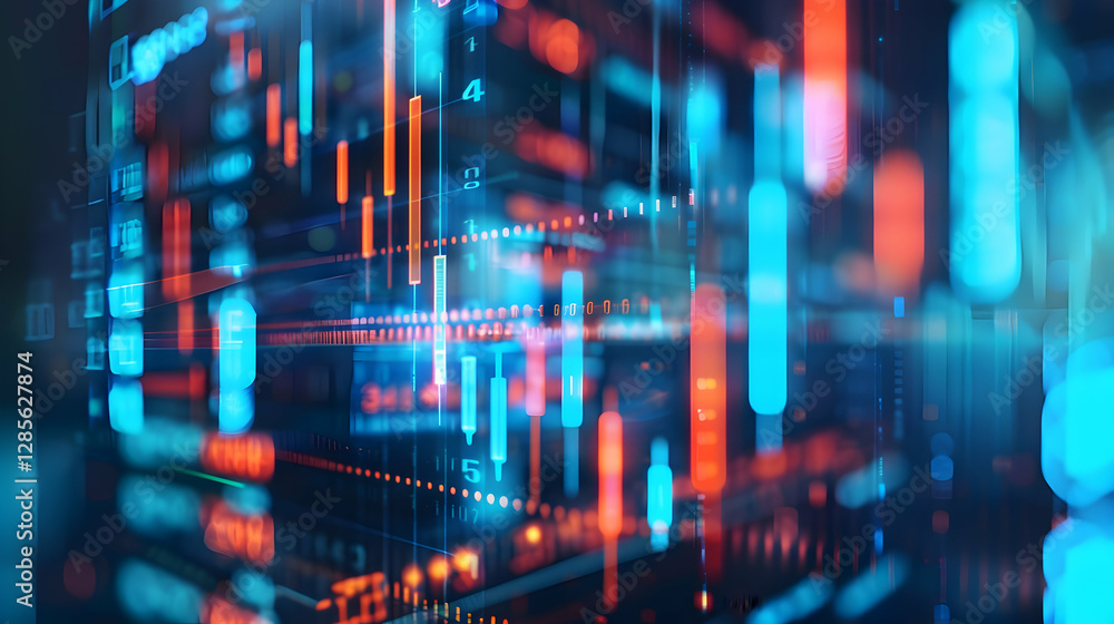 Poster abstract representation of digital financial data with vibrant colors and blurred background