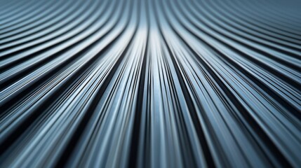 Fototapeta premium Close-up view of metallic lines creating a wave-like pattern in blue tones.