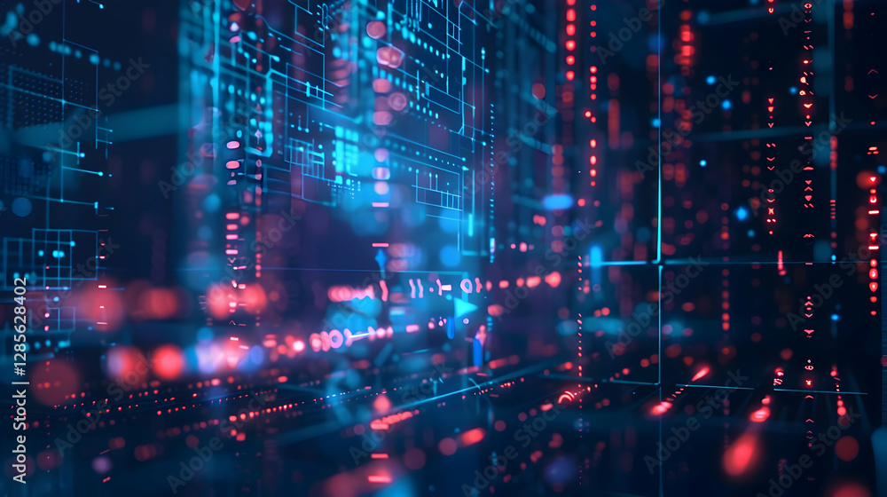 Poster abstract digital data visualization with glowing lines and nodes in a futuristic environment (1)