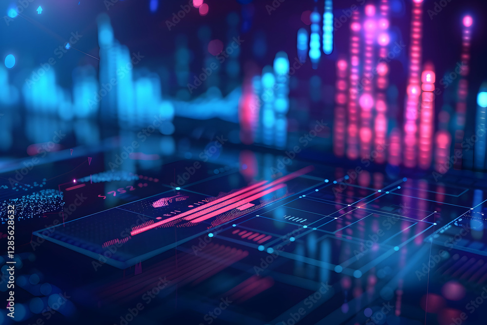 Poster abstract digital data visualization with vibrant graphs and charts representing analytics trends