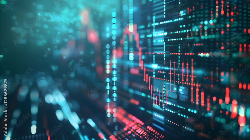 Poster abstract digital data visualization with glowing lines and nodes representing information flow (1)