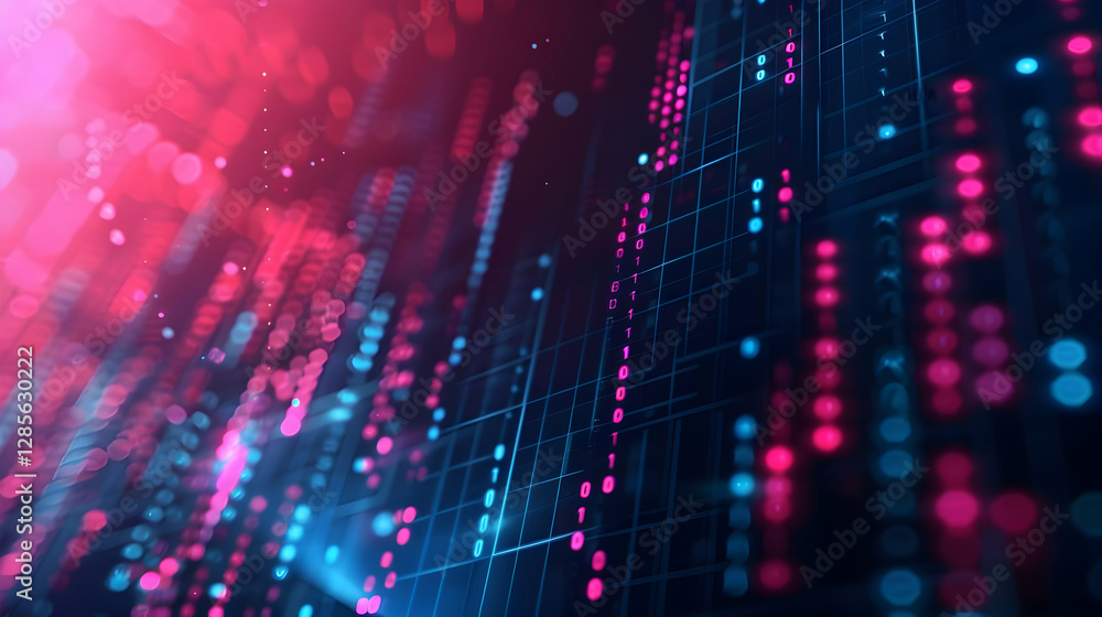 Poster abstract digital data visualization with vibrant colors and patterns, illustrating technology concep