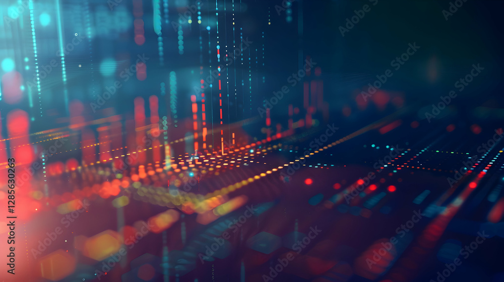 Poster abstract digital background with vibrant colors and glowing lines representing data flow