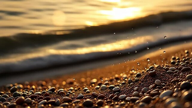A pile of coffee beans with water droplets on top. The water droplets are scattered all over the beans