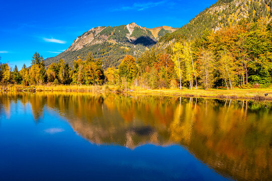 Herbst am Moorweiher, Oberstdorf, Bayern, Deutschland