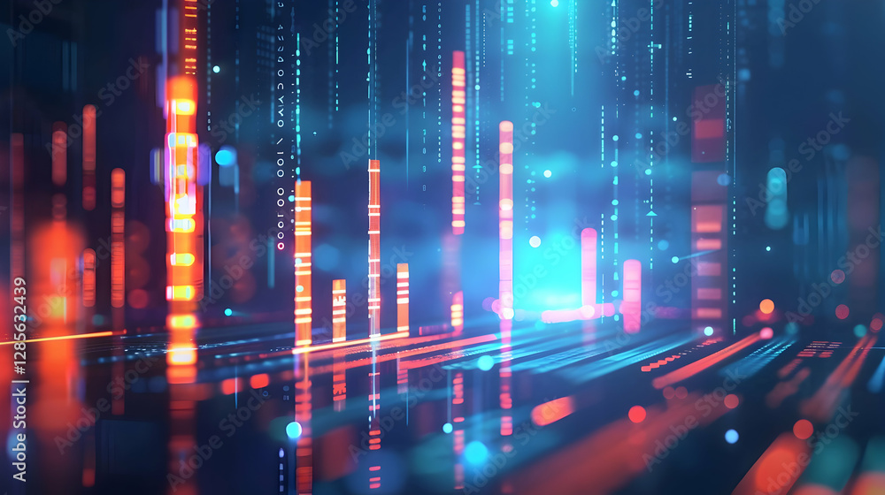 Poster abstract digital background with glowing lines and dots representing data flow in technology