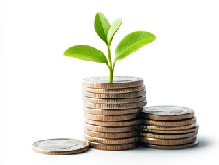 Financial Growth: A Flourishing Plant on a Stack of Coins