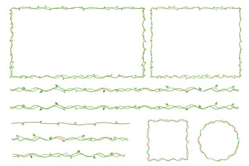 decorative borders and frames, a collection of whimsical, hand-drawn designs with green leafy patterns. They offer a touch of elegance and charm, green floral border, green vine lines vector png botan