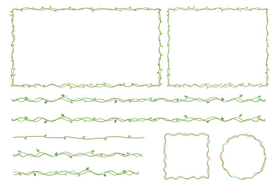 decorative borders and frames, a collection of whimsical, hand-drawn designs with green leafy patterns. They offer a touch of elegance and charm, green floral border, green vine lines vector png botan