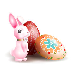 Drawing with Easter eggs and cute pink bunny, 