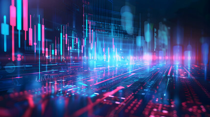 Abstract digital landscape with vibrant data visualizations and glowing elements in a futuristic setting