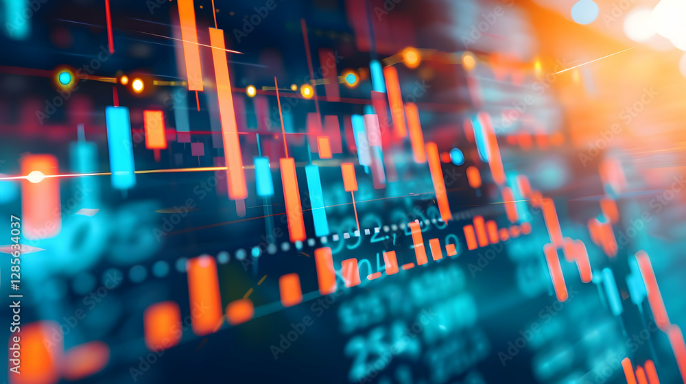 Poster colorful stock market trading chart with vibrant candlestick patterns and digital data display