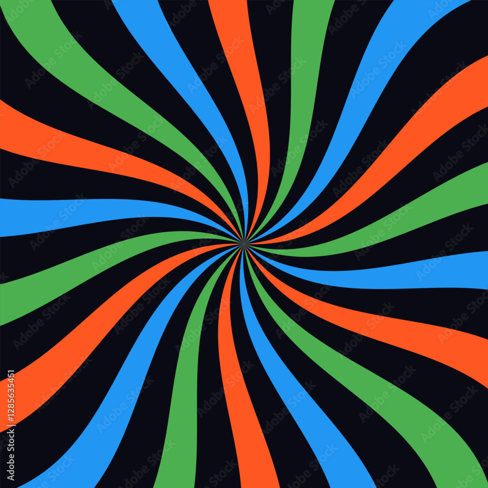 Poster dynamic abstract design of wavy colored stripes on a dark background forming curved waves with a com