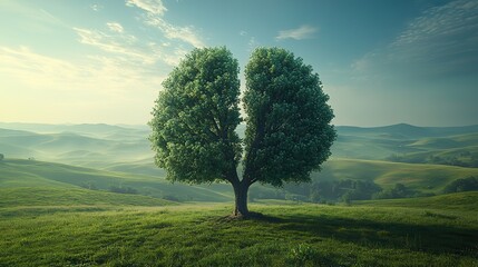 Lungs of the Earth A tree shaped like human lungs with a green field and rolling hills in the background, symbolizing the vital role of trees in providing oxygen and sustaining life