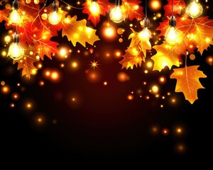 A vibrant autumn-themed background featuring glowing lights and colorful leaves, creating a warm and festive atmosphere.