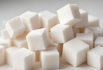 Cubes of white sugar on a light background