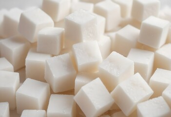 Cubes of white sugar on a light background