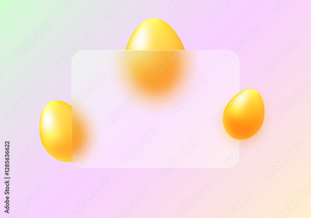Poster vector background in glass morphism style. frosted glass partition with floating brightly colored ea