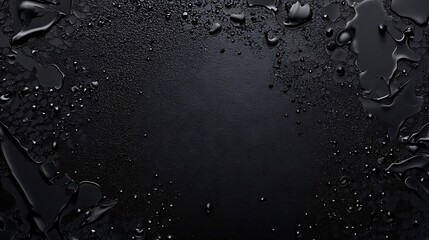 Dark Surface Texture: Water Droplets on Black Background AI Generated