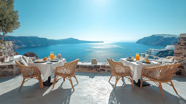 Santorini cliffside breakfast overlooking Aegean sea