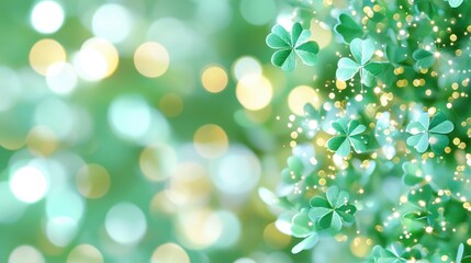 Fototapeta premium A close-up of vibrant green clovers with a bokeh effect, capturing a fresh and lively atmosphere, ideal for spring or St. Patrick's Day themes.