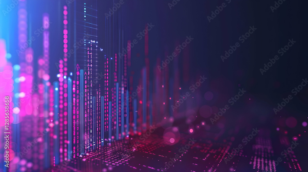 Poster vibrant abstract digital background with colorful data visualization and glowing patterns