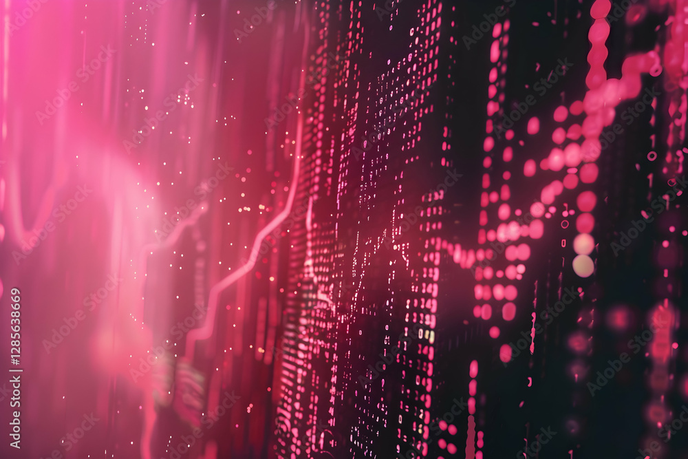 Poster abstract digital background with pink and red patterns resembling data visualization and technology
