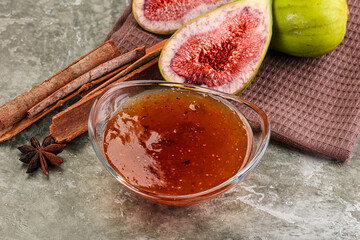 Sweet fig jam in the bowl