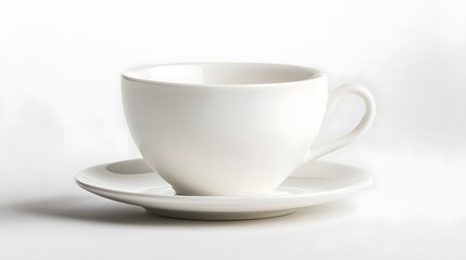 Fototapeta premium A white teacup with saucer, isolated on a white surface