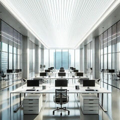 Minimalist corporate office with modern interior design and natural lighting
