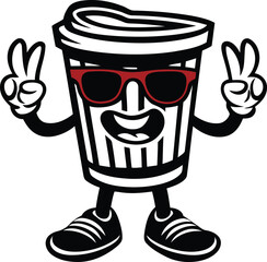 A cartoon drawing of a cup of popcorn black color vector illustration, A cartoon drawing of a cup silhouette vector, A cartoon drawing of a cup line art vector icon